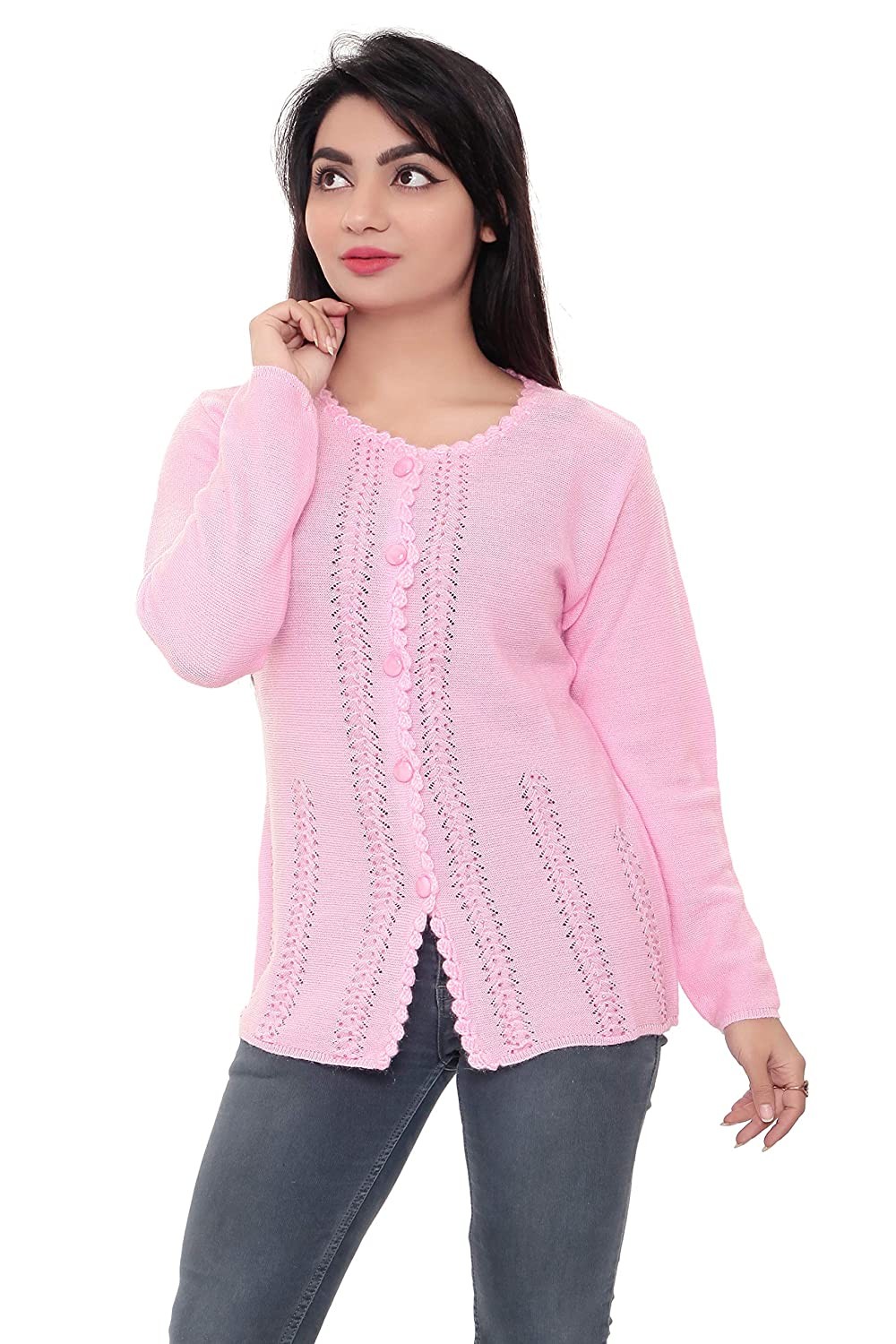 Pink Textured Round Neck Sweater