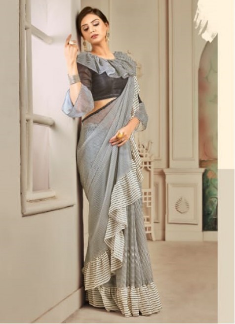 grey-colour-party-wear-trendy saree